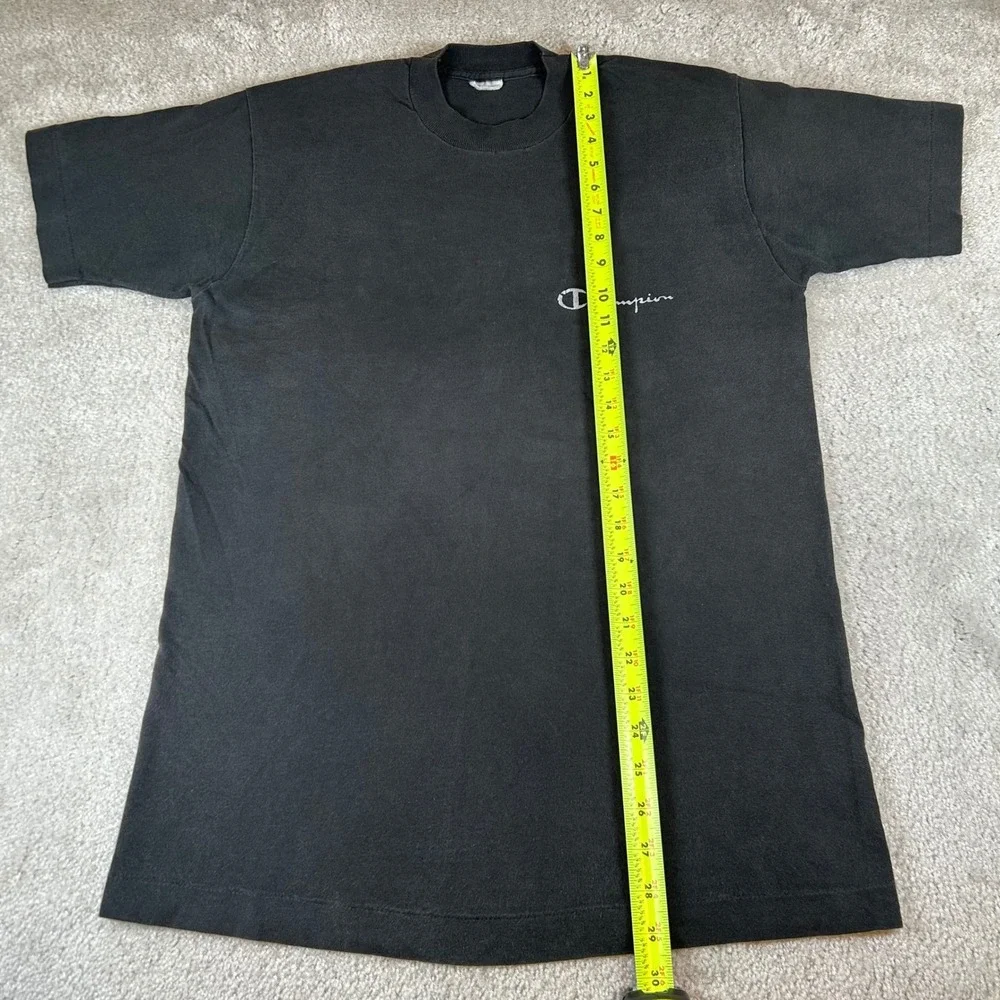 Vintage 90s Champion T-Shirt Men's Medium Black Script Logo Single Stitch Cotton - Picture 9 of 10